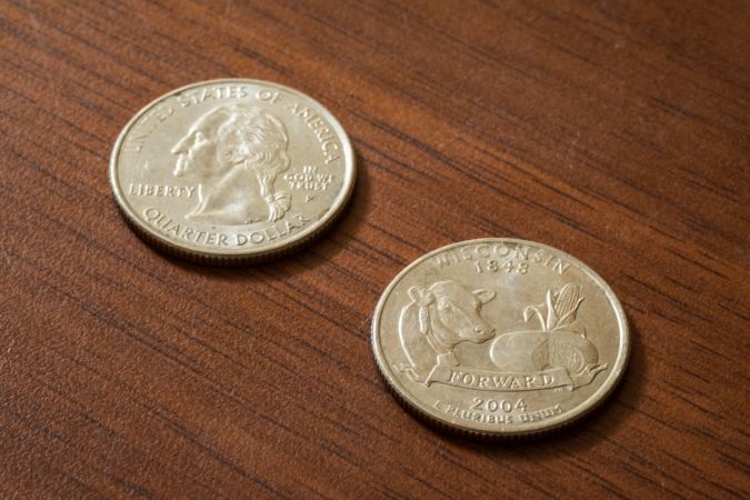 Moneda de un cuarto de dólar estadounidense de Wisconsin.