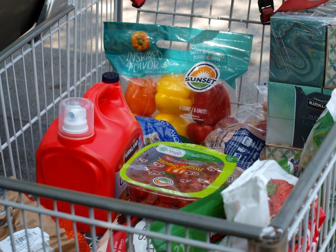 Carrito de compras con productos de Costco.