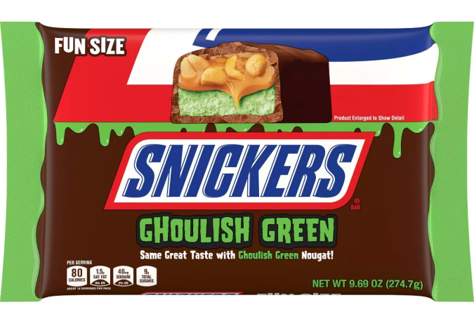 SNICKERS Ghoulish Green Candy Bars Halloween Chocolate.