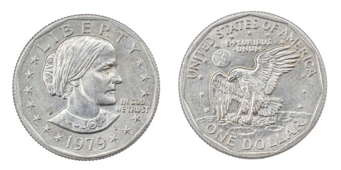 Dólar Susan B. Anthony de 1979, anverso y reverso.