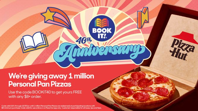 Pizza Hut celebra 40 años de Book It! ® con un millón de Pan Pizzas® personales gratuitas para lectores de todas las edades.